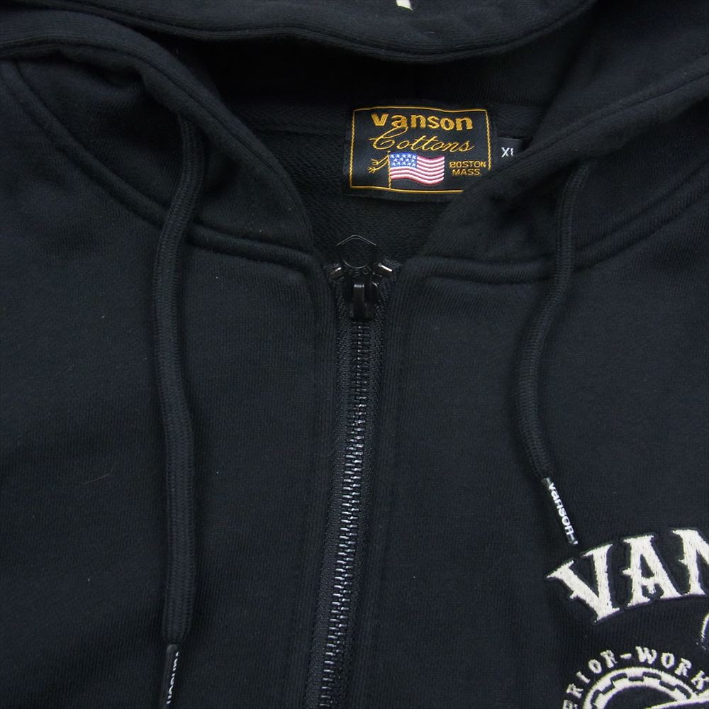 VANSON バンソン NVSZ-2107 裏毛 フルジップ イーグル 刺繍 ジップ パーカー ブラック系 XL【中古】