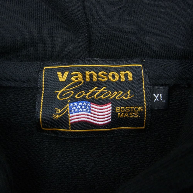 VANSON バンソン NVSZ-2107 裏毛 フルジップ イーグル 刺繍 ジップ パーカー ブラック系 XL【中古】