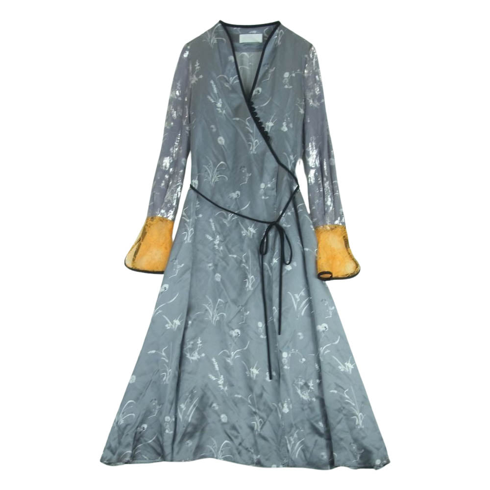 マメクロゴウチ 19AW MM19AW-DRO40 Silk Lame Print V-Neck Dress レース 切り替え 花柄 Vネック シルク ドレス ワンピース グレー系 2【中古】