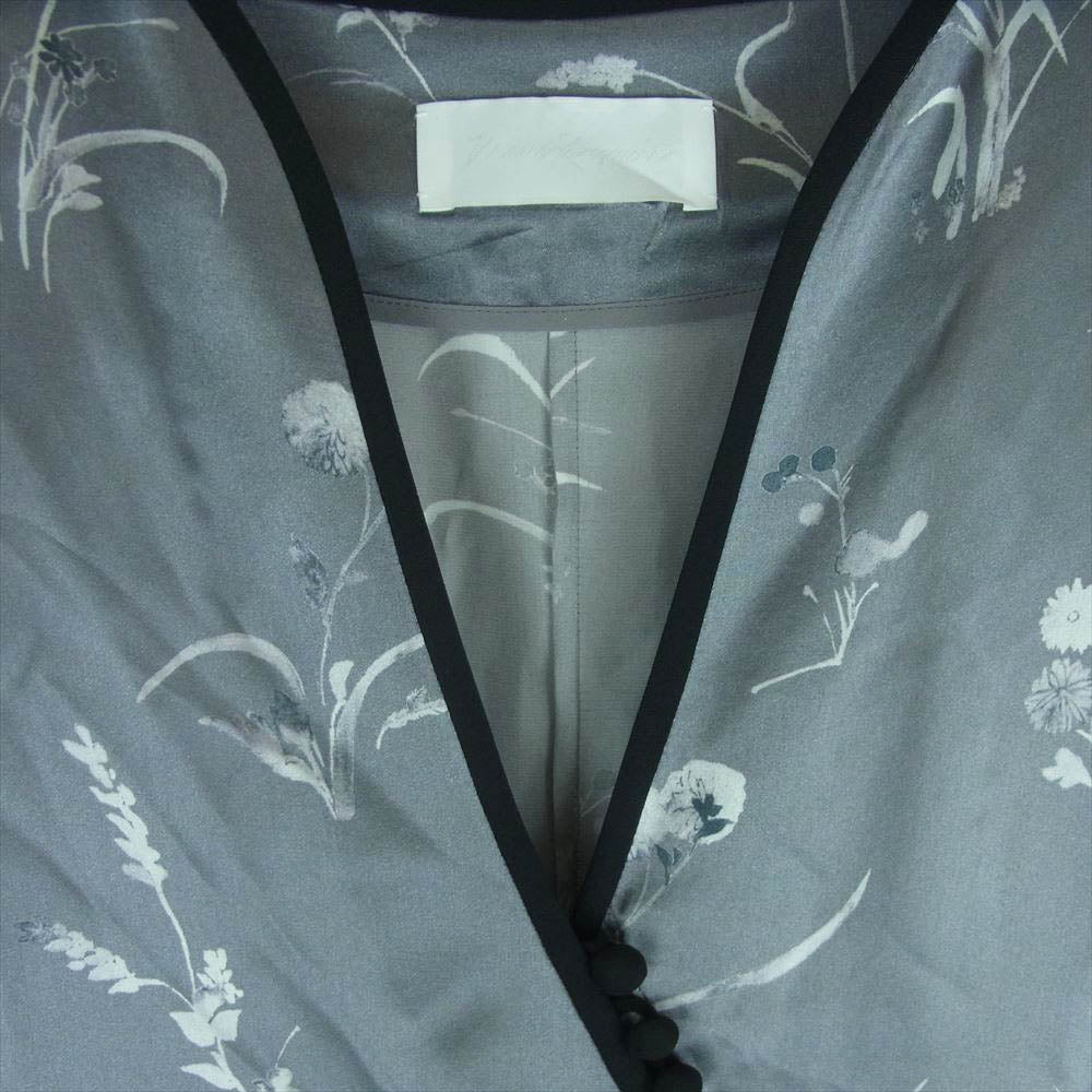マメクロゴウチ 19AW MM19AW-DRO40 Silk Lame Print V-Neck Dress レース 切り替え 花柄 Vネック シルク ドレス ワンピース グレー系 2【中古】