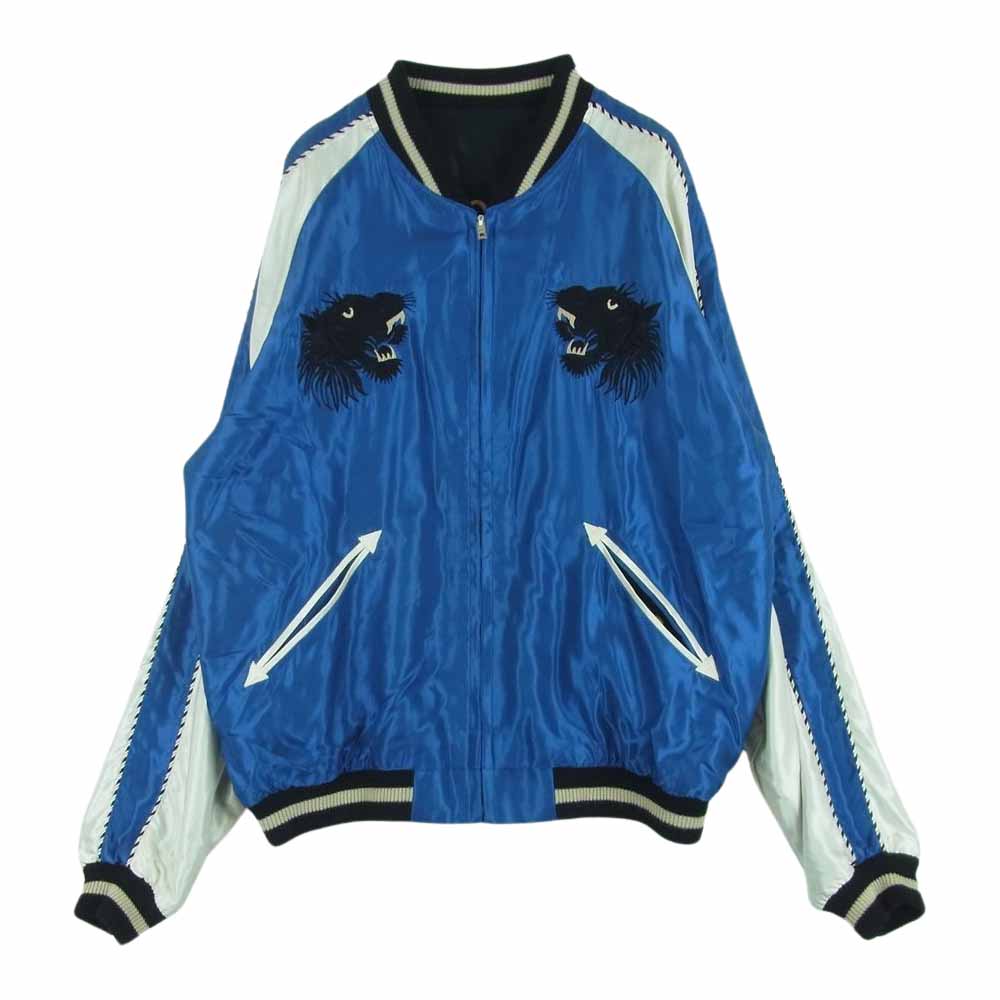 TAILOR TOYO テイラー東洋 22SS TT15052 50s Style Souvenir Jacket BLACK TIGER ALOHA HAWAII 虎 ハワイ サテン スーベニア ジャケット ブルゾン スカジャン ブルー系 ホワイト系 ブラック系 XL【中古】