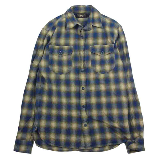 RRL ダブルアールエル ポケット付き ネル チェック柄 長袖 シャツ インディゴブルー系 イエロー系 XS【中古】