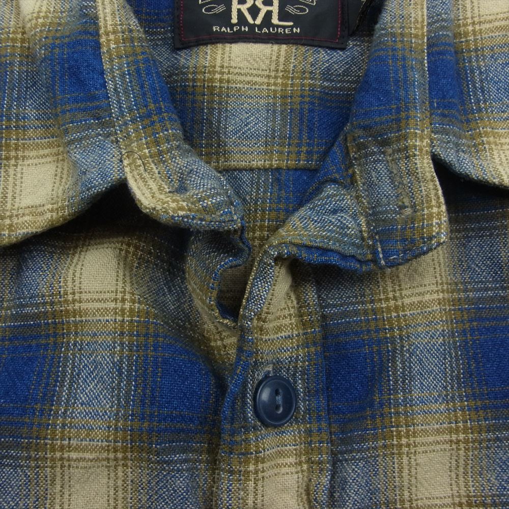 RRL ダブルアールエル ポケット付き ネル チェック柄 長袖 シャツ インディゴブルー系 イエロー系 XS【中古】