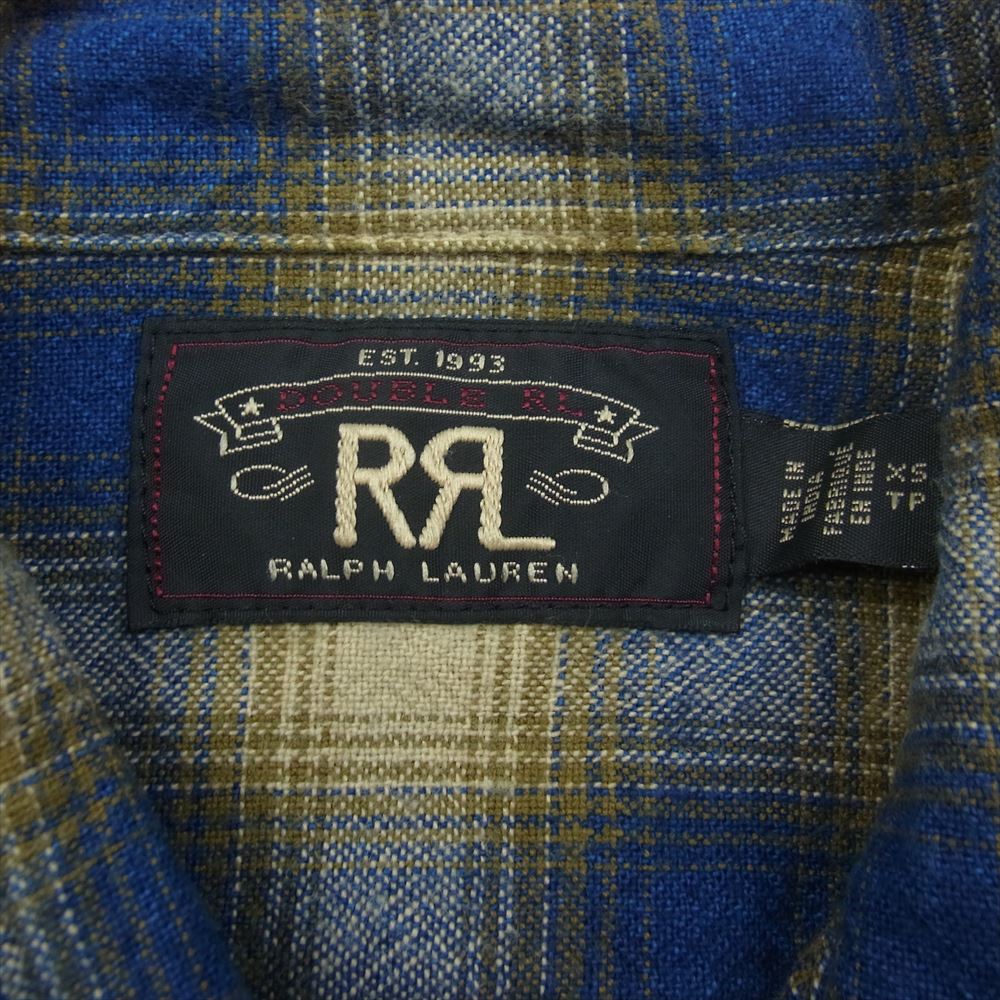RRL ダブルアールエル ポケット付き ネル チェック柄 長袖 シャツ インディゴブルー系 イエロー系 XS【中古】