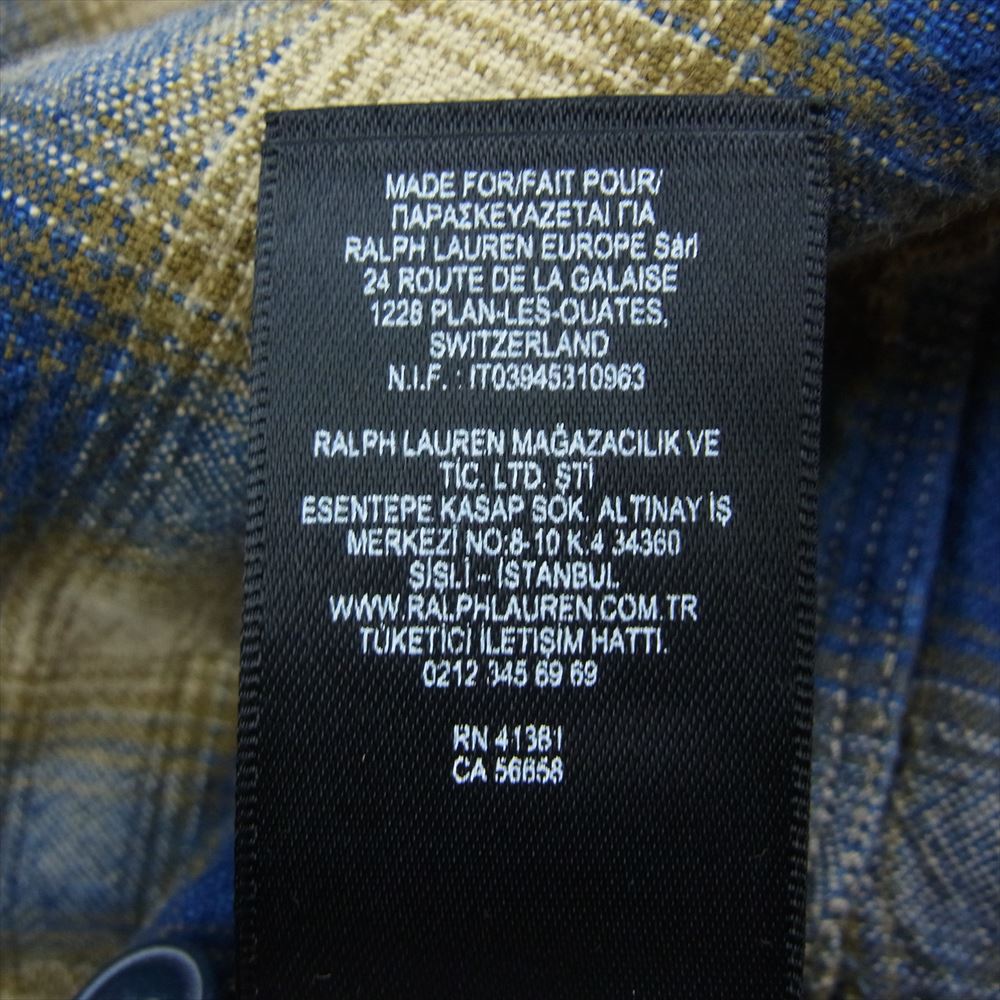 RRL ダブルアールエル ポケット付き ネル チェック柄 長袖 シャツ インディゴブルー系 イエロー系 XS【中古】