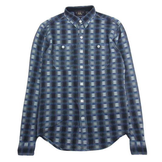 RRL ダブルアールエル ポケット付き チェック柄 長袖 シャツ ブルー系 グレー系 ブルー系 XS【中古】