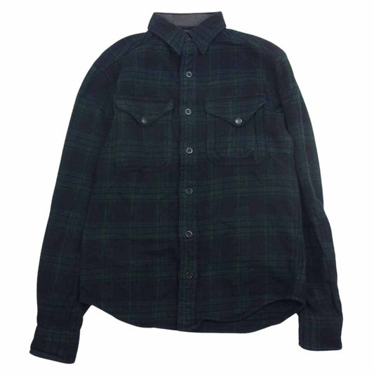 RRL ダブルアールエル ポケット付き フランネル チェック柄 長袖 シャツ グリーン系 グリーン系 XS【中古】