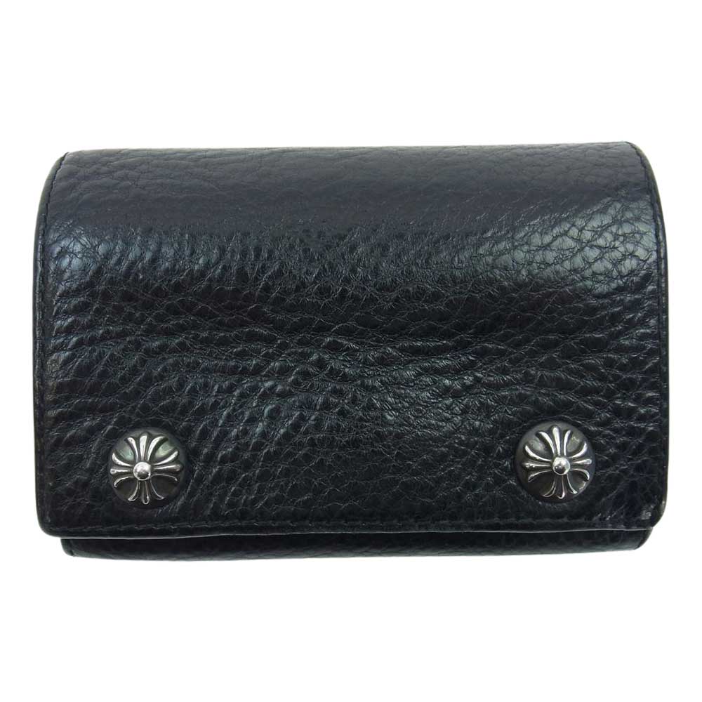 CHROME HEARTS クロムハーツ（原本無） 3FOLD 3フォールド クロスボタン レザー コンパクトウォレット 3つ折り財布 ブラック系【中古】