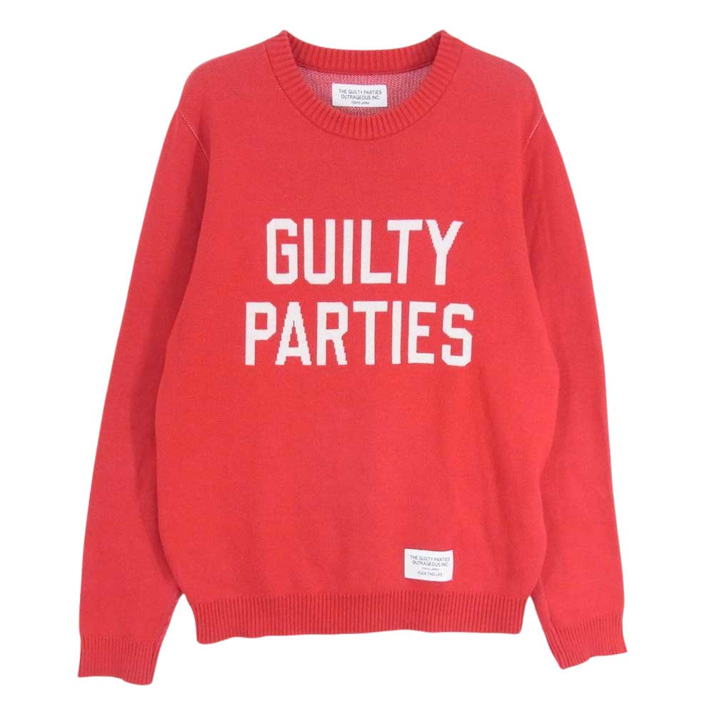 WACKO MARIA ワコマリア 13SS 13SS-KNT-02 GUILTY PARTIES シルク混 ロゴ ニット セーター レッド系 S【中古】