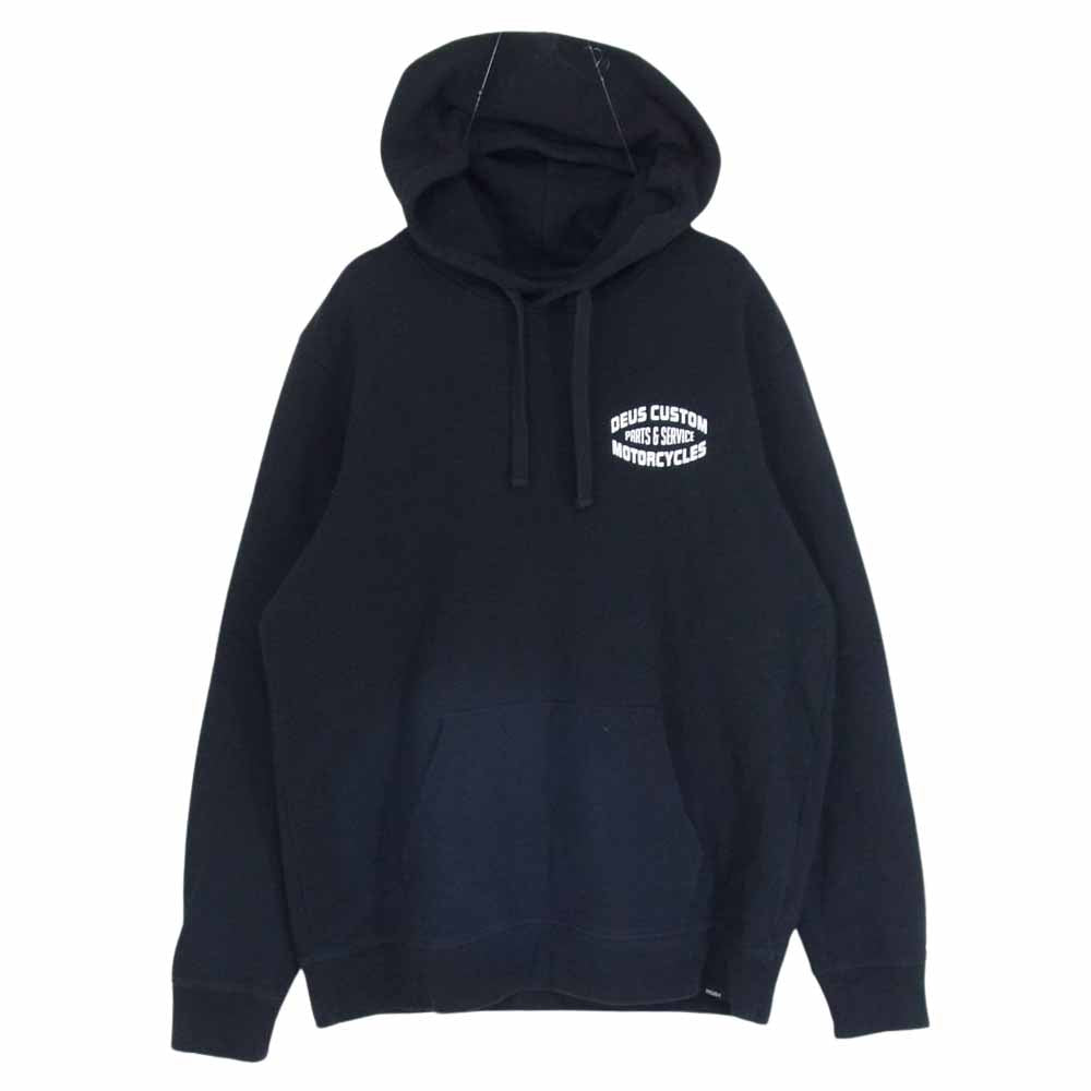 デウスエクスマキナ MONDO HOODIE ロゴプリント モーターサイクル プルオーバー パーカー フーディ ブラック系 L【中古】