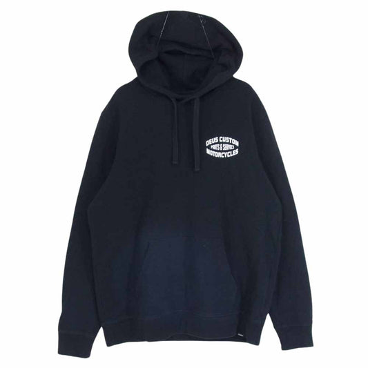 デウスエクスマキナ MONDO HOODIE ロゴプリント モーターサイクル プルオーバー パーカー フーディ ブラック系 L【中古】