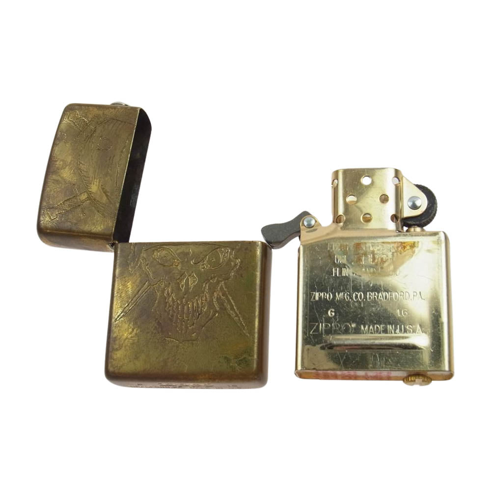 TRAVIS WALKER トラヴィスワーカー SKULL ZIPPO アートスカル ジッポ ゴールド系【中古】