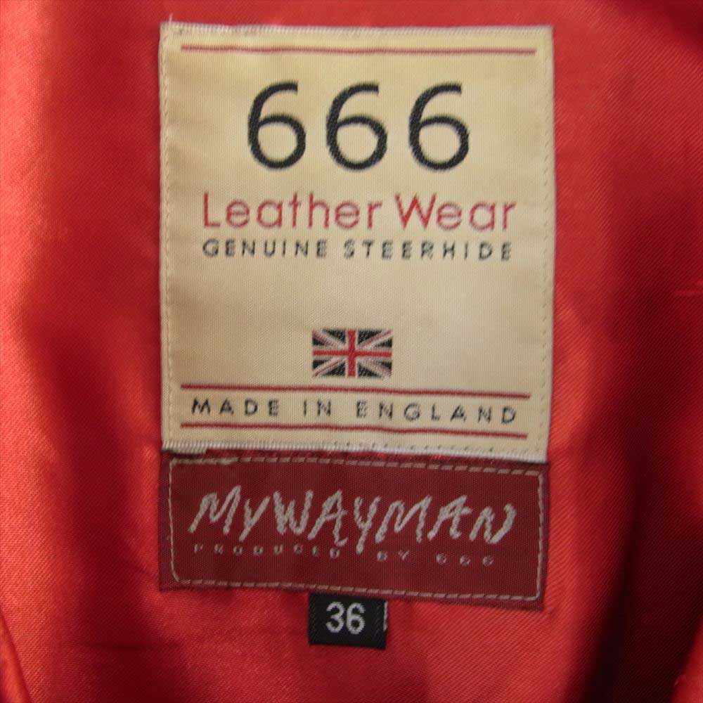 トリプルシックス my way man  マイウェイマン レザー シングル ライダース ジャケット ブラック系 36【中古】