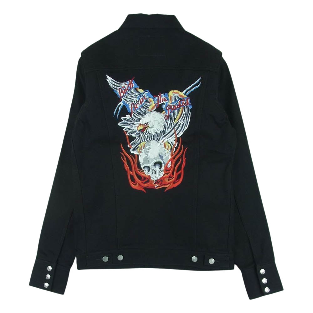 BACKBONE バックボーン BB09SS-DB100B LSD Loud style design ラウドスタイルデザイン 彫結 シルバースカルボタン バックイーグルスカル刺繍 デニム ジャケット ブラック系 L【極上美品】【中古】