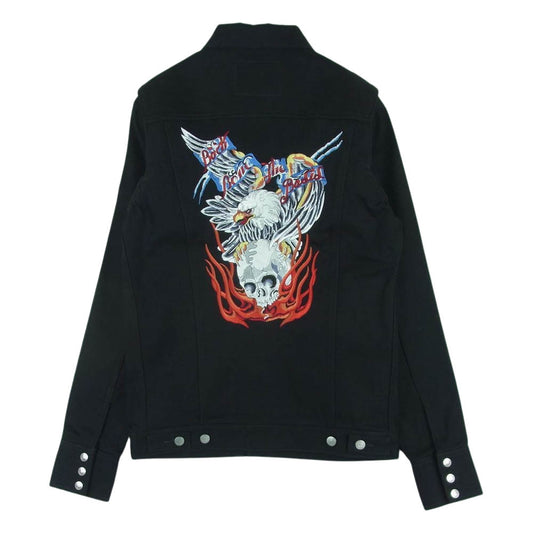 BACKBONE バックボーン BB09SS-DB100B LSD Loud style design ラウドスタイルデザイン 彫結 シルバースカルボタン バックイーグルスカル刺繍 デニム ジャケット ブラック系 L【極上美品】【中古】