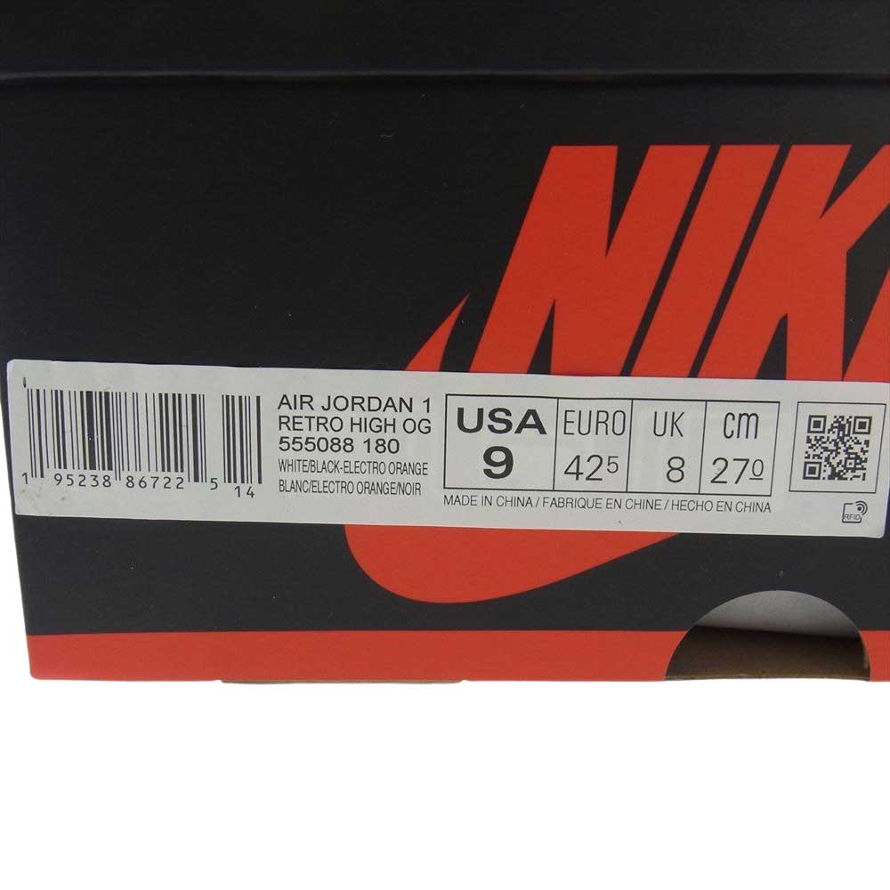 NIKE ナイキ 555088-180 AIR JORDAN 1 RETRO HIGH OG ELECTRO ORANGE エアジョーダン1 レトロ ハイ OG エレクトロオレンジ ハイカット スニーカー ホワイト系 ブラック系 オレンジ系 27cm【極上美品】【中古】