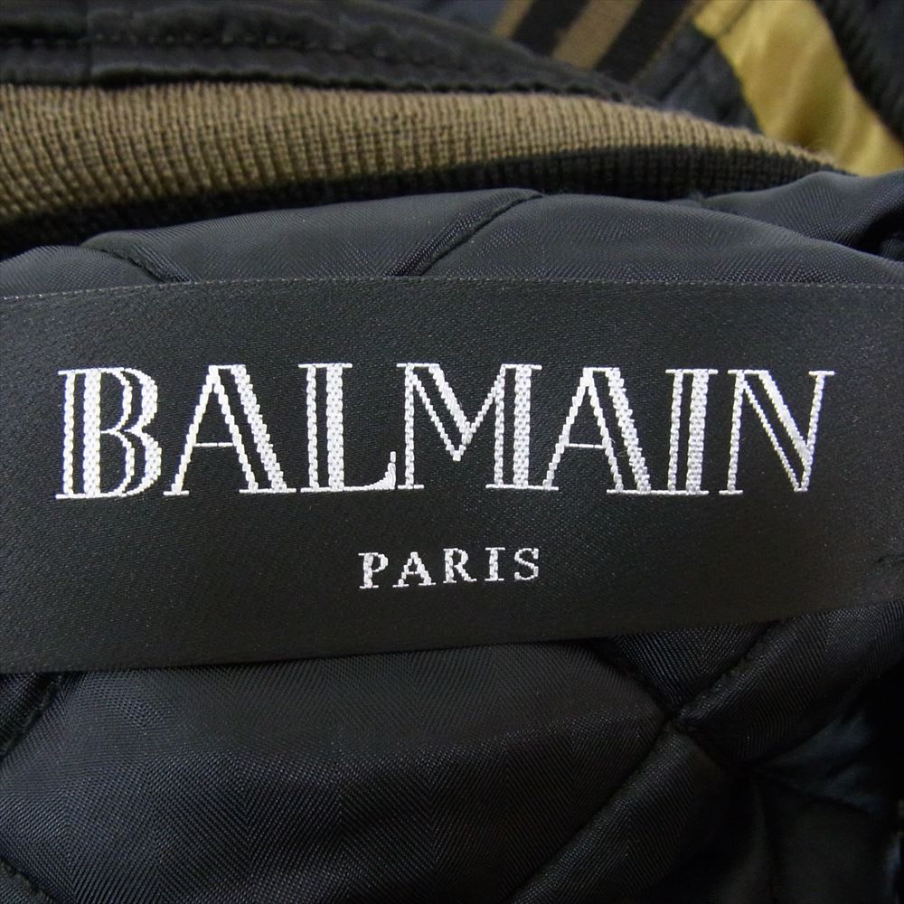 BALMAIN バルマン 18AW エンブレム バックロゴ刺繍 スーベニア ジャケット 中綿 サテン キルト スカジャン ブラック系 L【中古】