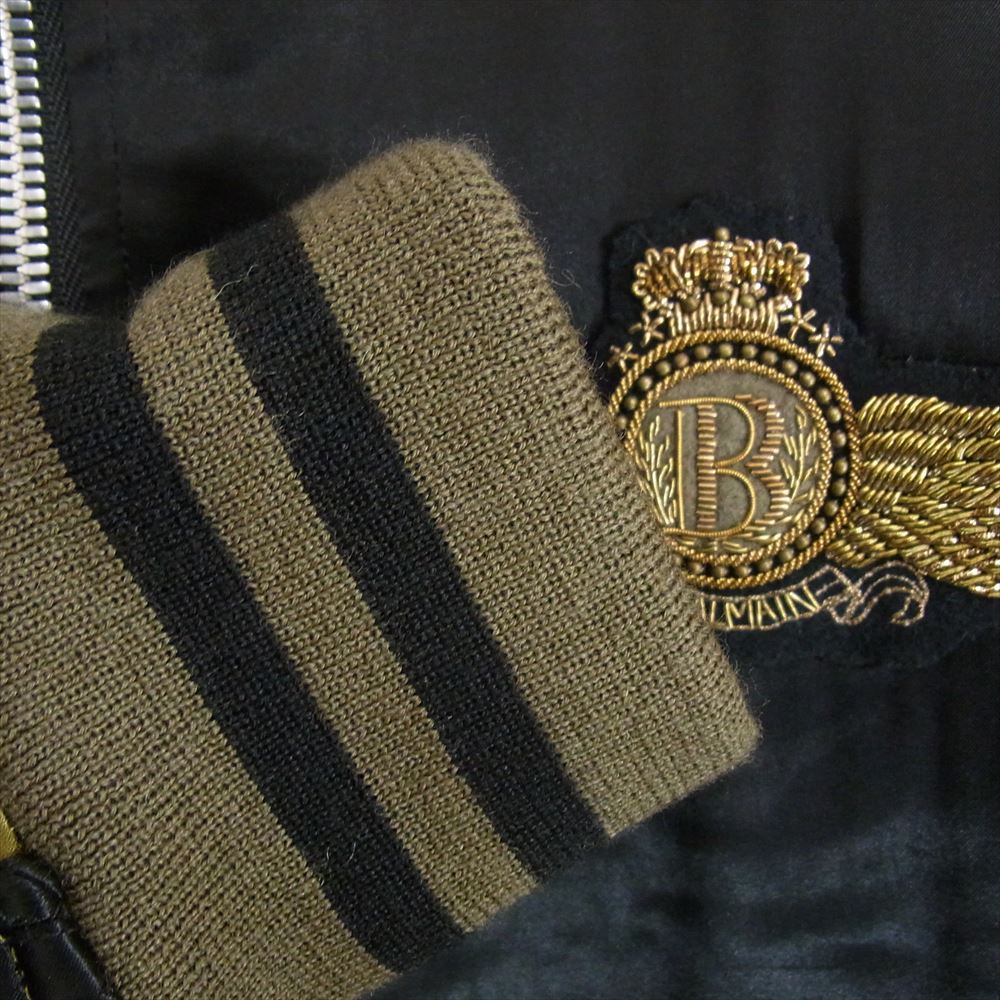 BALMAIN バルマン 18AW エンブレム バックロゴ刺繍 スーベニア ジャケット 中綿 サテン キルト スカジャン ブラック系 L【中古】