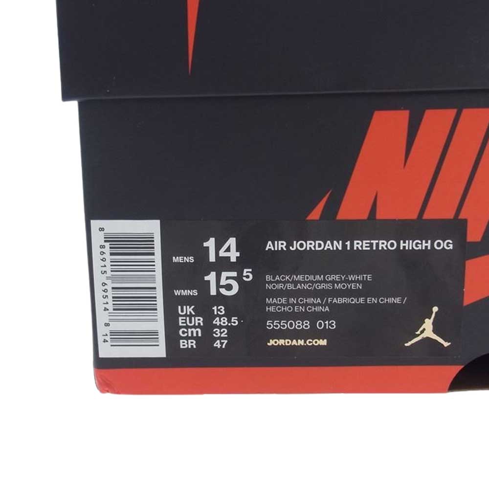 NIKE ナイキ 555088-013 AIR JORDAN 1 RETRO HIGH OG SHADOW エアジョーダン1 レトロ ハイ OG シャドー スニーカー ブラック系 グレー系 ホワイト系 32cm【極上美品】【中古】