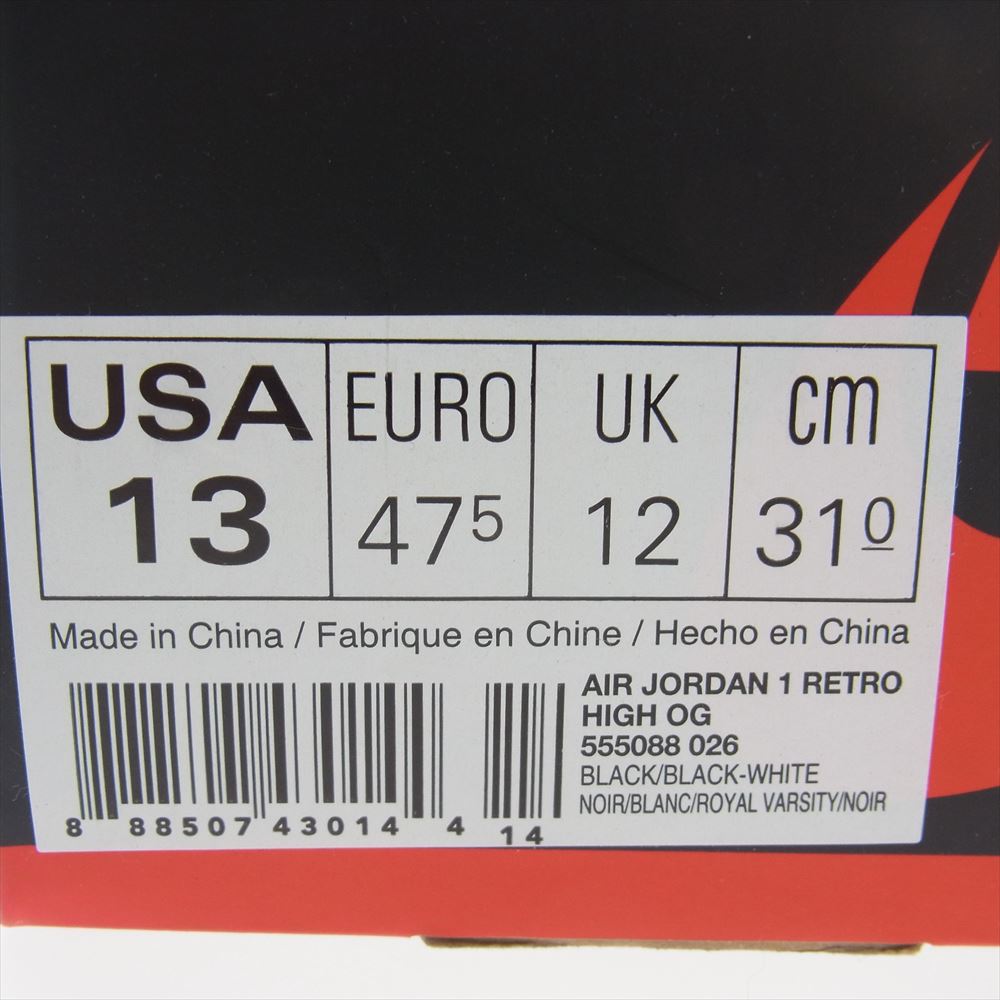 NIKE ナイキ 555088-026 Air Jordan 1 Retro High Top 3 エアジョーダン 1 レトロ ハイ トップ3 スニーカー ブラック系 31cm【新古品】【未使用】【中古】
