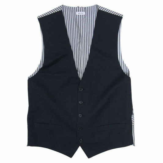 THOM BROWNE トムブラウン MVC200A-00626015 トリコロールテープ付き バックベルト ストライプ クラシック ジレ ベスト ブラック系 2【中古】