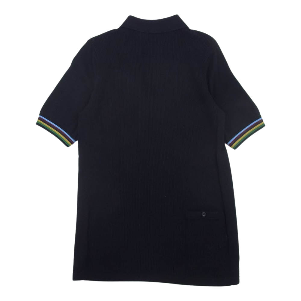 FRED PERRY フレッドペリー × BRADLEY WIGGINS ブラッドリーウィギンス リブ ニット 半袖 ハーフジップ ポロシャツ ブラック系 S【中古】