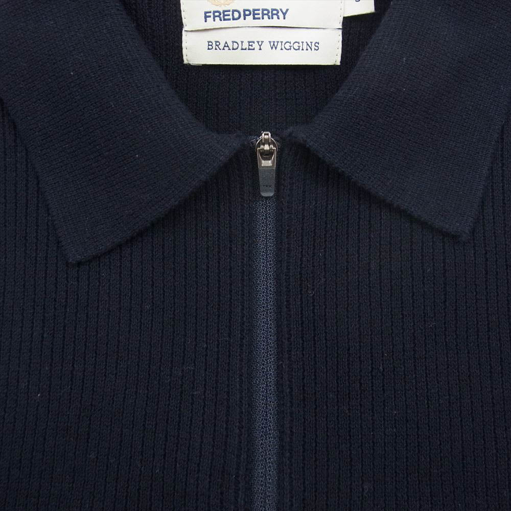 FRED PERRY フレッドペリー × BRADLEY WIGGINS ブラッドリーウィギンス リブ ニット 半袖 ハーフジップ ポロシャツ ブラック系 S【中古】
