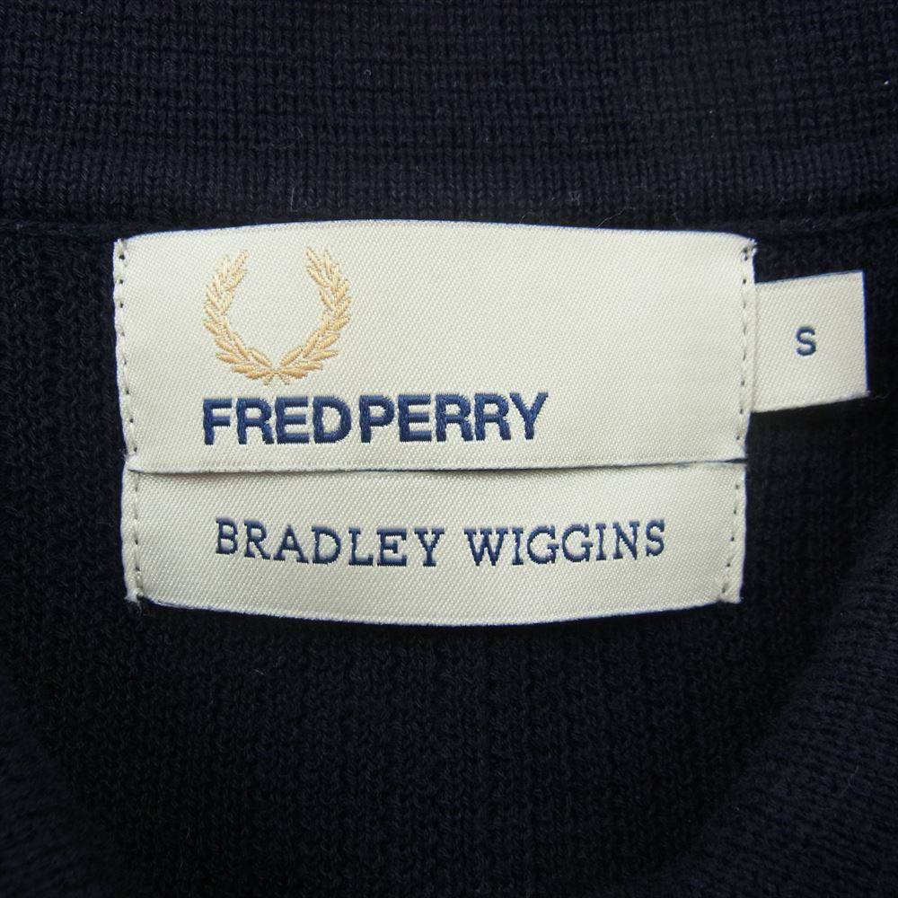 FRED PERRY フレッドペリー × BRADLEY WIGGINS ブラッドリーウィギンス リブ ニット 半袖 ハーフジップ ポロシャツ ブラック系 S【中古】