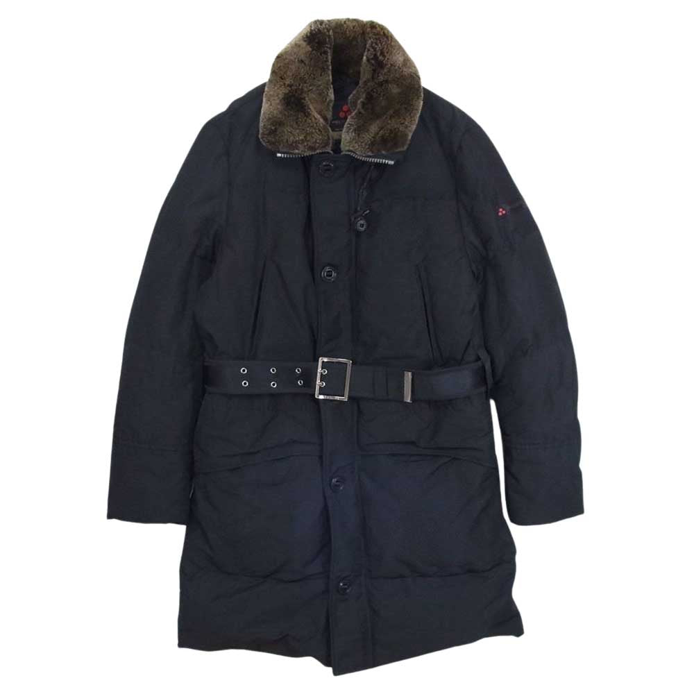 PEUTEREY ピューテリー ハリケーン ラビットファー×ベルト×フード付 ダウンコート ジャケット ブラック系 S【中古】