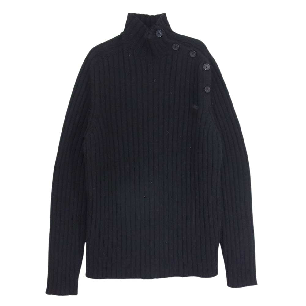 HERMES エルメス 国内正規品 カシミヤ混ウール サイドボタン タートルネック ニット セーター ブラック系 L【中古】