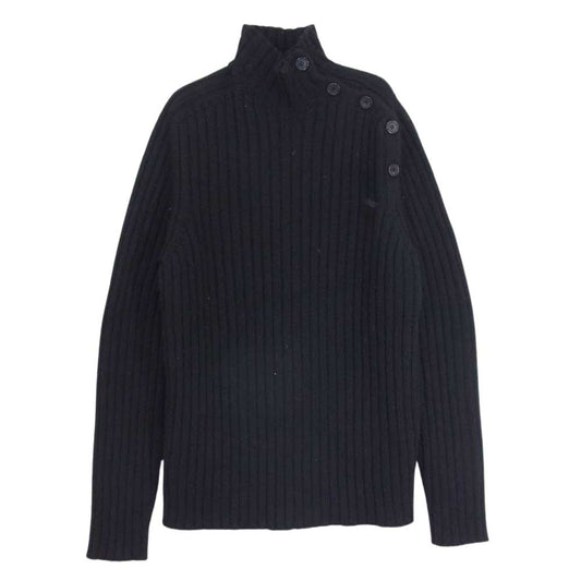 HERMES エルメス 国内正規品 カシミヤ混ウール サイドボタン タートルネック ニット セーター ブラック系 L【中古】