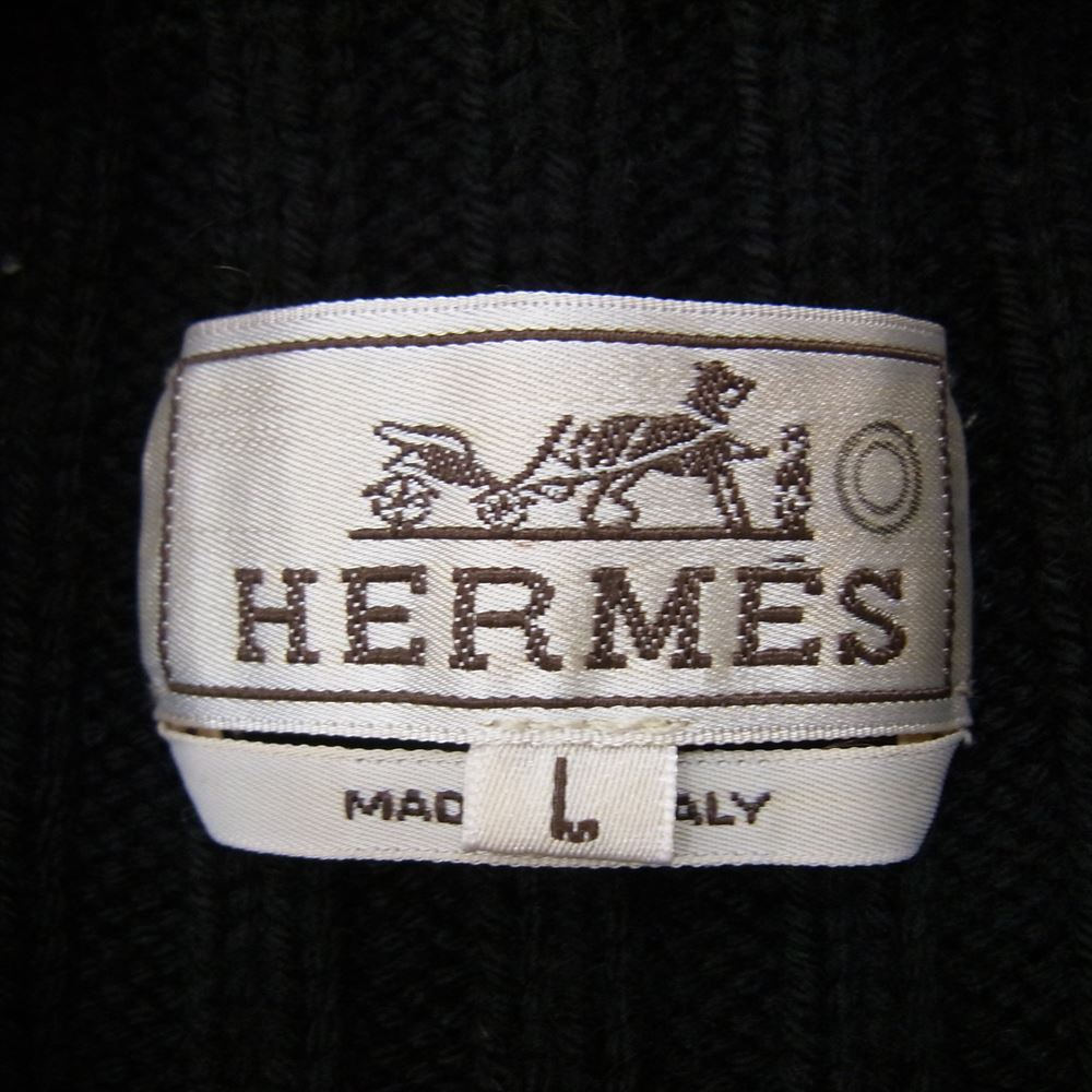 HERMES エルメス 国内正規品 カシミヤ混ウール サイドボタン タートルネック ニット セーター ブラック系 L【中古】