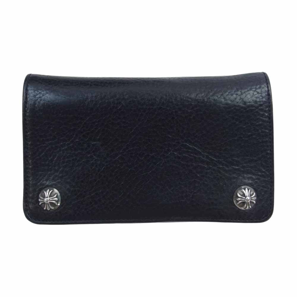 CHROME HEARTS クロムハーツ（原本無） 1ZIP ジップ クロスボール ボタン レザーウォレット 二つ折り 財布 ブラック系【中古】