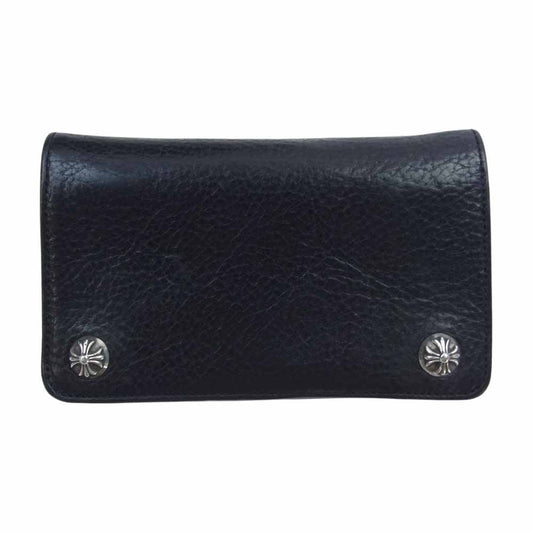 CHROME HEARTS クロムハーツ（原本無） 1ZIP ジップ クロスボール ボタン レザーウォレット 二つ折り 財布 ブラック系【中古】