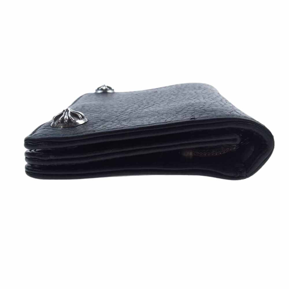 CHROME HEARTS クロムハーツ（原本無） 1ZIP ジップ クロスボール ボタン レザーウォレット 二つ折り 財布 ブラック系【中古】