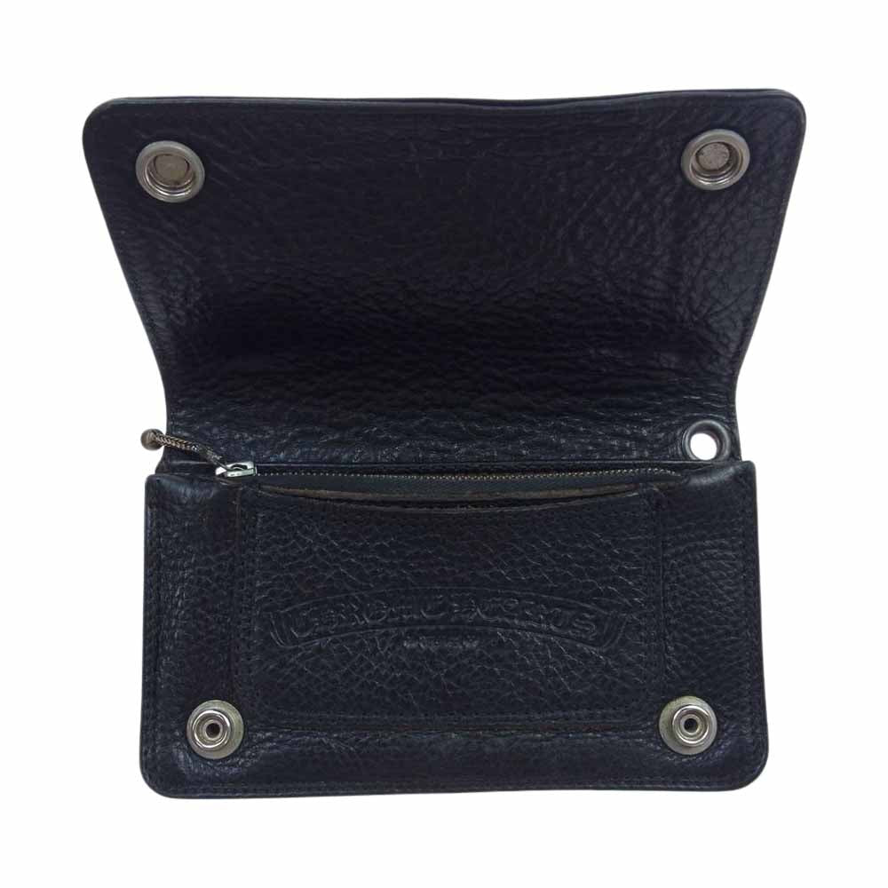 CHROME HEARTS クロムハーツ（原本無） 1ZIP ジップ クロスボール ボタン レザーウォレット 二つ折り 財布 ブラック系【中古】