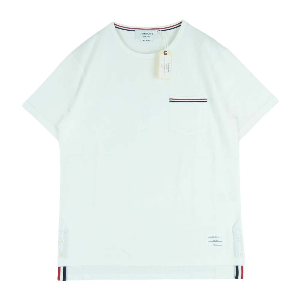トムブラウン SS RWB POCKET TEE IN MEDIUM WEIGHT JERSEY COTTON クルーネック 半袖 Tシャツ ホワイト系 2【新古品】【未使用】【中古】