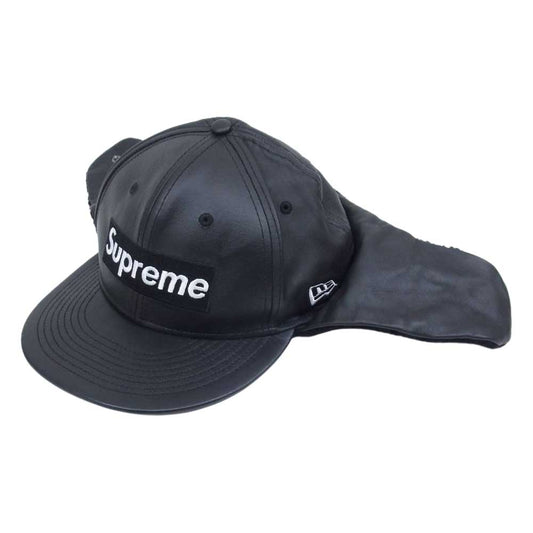 Supreme シュプリーム 22AW New Era Leather Ear Flap Box Logo ニューエラ レザー イヤー フラップ キャップ ブラック系 7 5/8【中古】