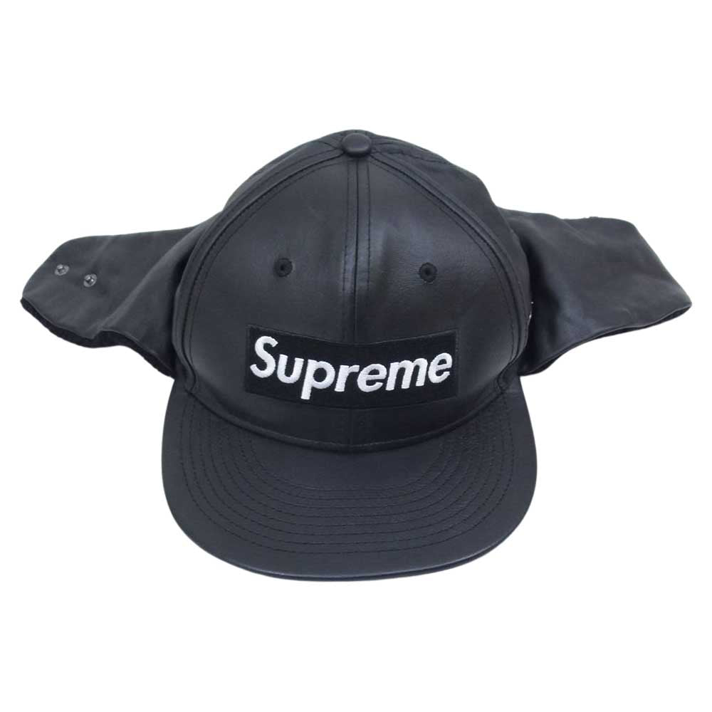 Supreme シュプリーム 22AW New Era Leather Ear Flap Box Logo ニューエラ レザー イヤー フラップ キャップ ブラック系 7 5/8【中古】