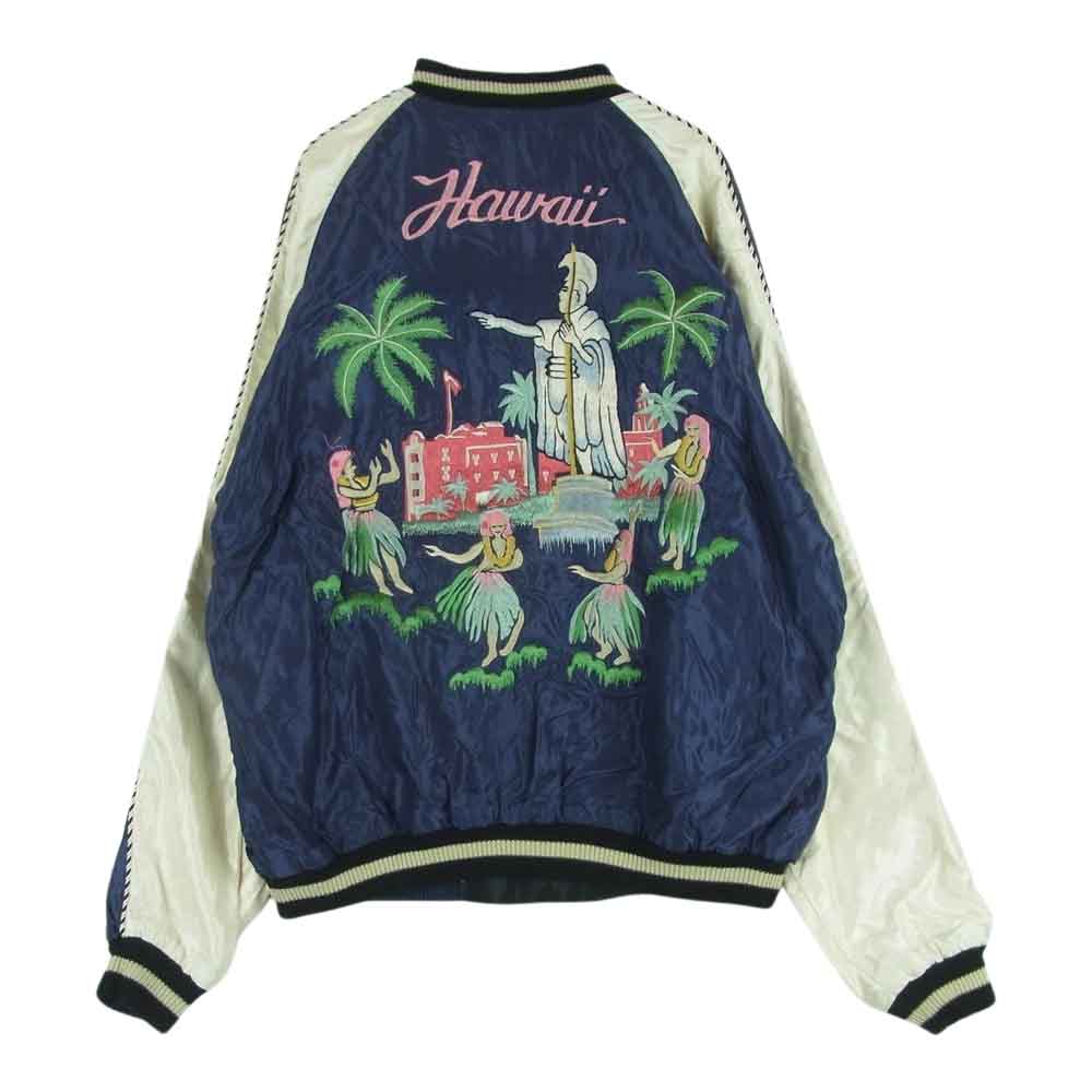TAILOR TOYO テイラー東洋 TT14813 ACETATE SOUVENIR JACKET KING KAMEHAMEHA UKULELE サテン リバーシブル カメハメハ ウクレレ スーベニア ジャケット スカジャン ネイビー系 ブラック系 XL【中古】
