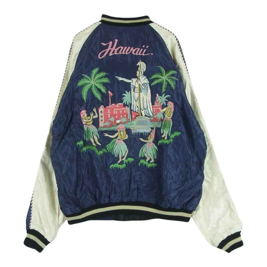 TAILOR TOYO テイラー東洋 TT14813 ACETATE SOUVENIR JACKET KING KAMEHAMEHA UKULELE サテン リバーシブル カメハメハ ウクレレ スーベニア ジャケット スカジャン ネイビー系 ブラック系 XL【中古】