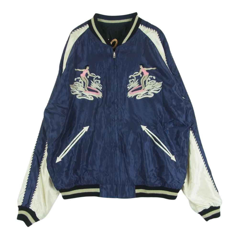 TAILOR TOYO テイラー東洋 TT14813 ACETATE SOUVENIR JACKET KING KAMEHAMEHA UKULELE サテン リバーシブル カメハメハ ウクレレ スーベニア ジャケット スカジャン ネイビー系 ブラック系 XL【中古】