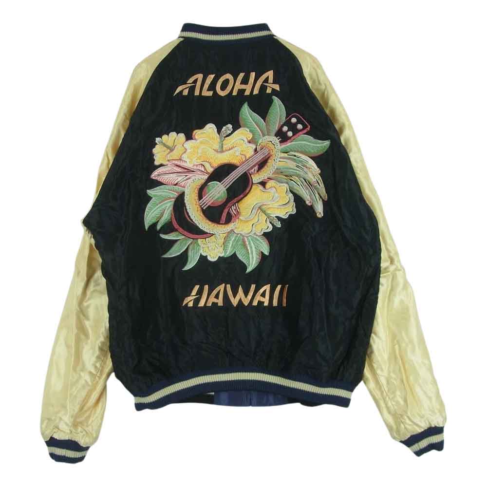 TAILOR TOYO テイラー東洋 TT14813 ACETATE SOUVENIR JACKET KING KAMEHAMEHA UKULELE サテン リバーシブル カメハメハ ウクレレ スーベニア ジャケット スカジャン ネイビー系 ブラック系 XL【中古】
