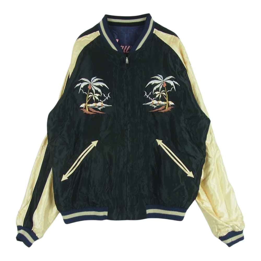 TAILOR TOYO テイラー東洋 TT14813 ACETATE SOUVENIR JACKET KING KAMEHAMEHA UKULELE サテン リバーシブル カメハメハ ウクレレ スーベニア ジャケット スカジャン ネイビー系 ブラック系 XL【中古】