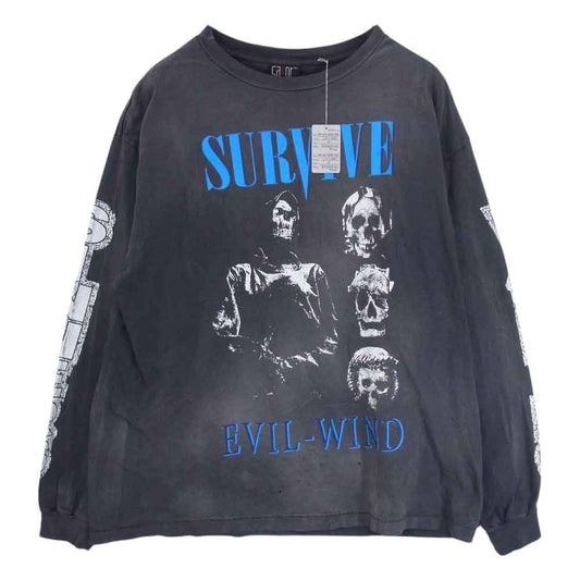 SAINT MICHAEL セントマイケル 23AW SM-A23-0000-006 LS TEE SURVIVE BLACK ロンT ダメージ加工 長袖 Tシャツ チャコール系 XL【美品】【中古】