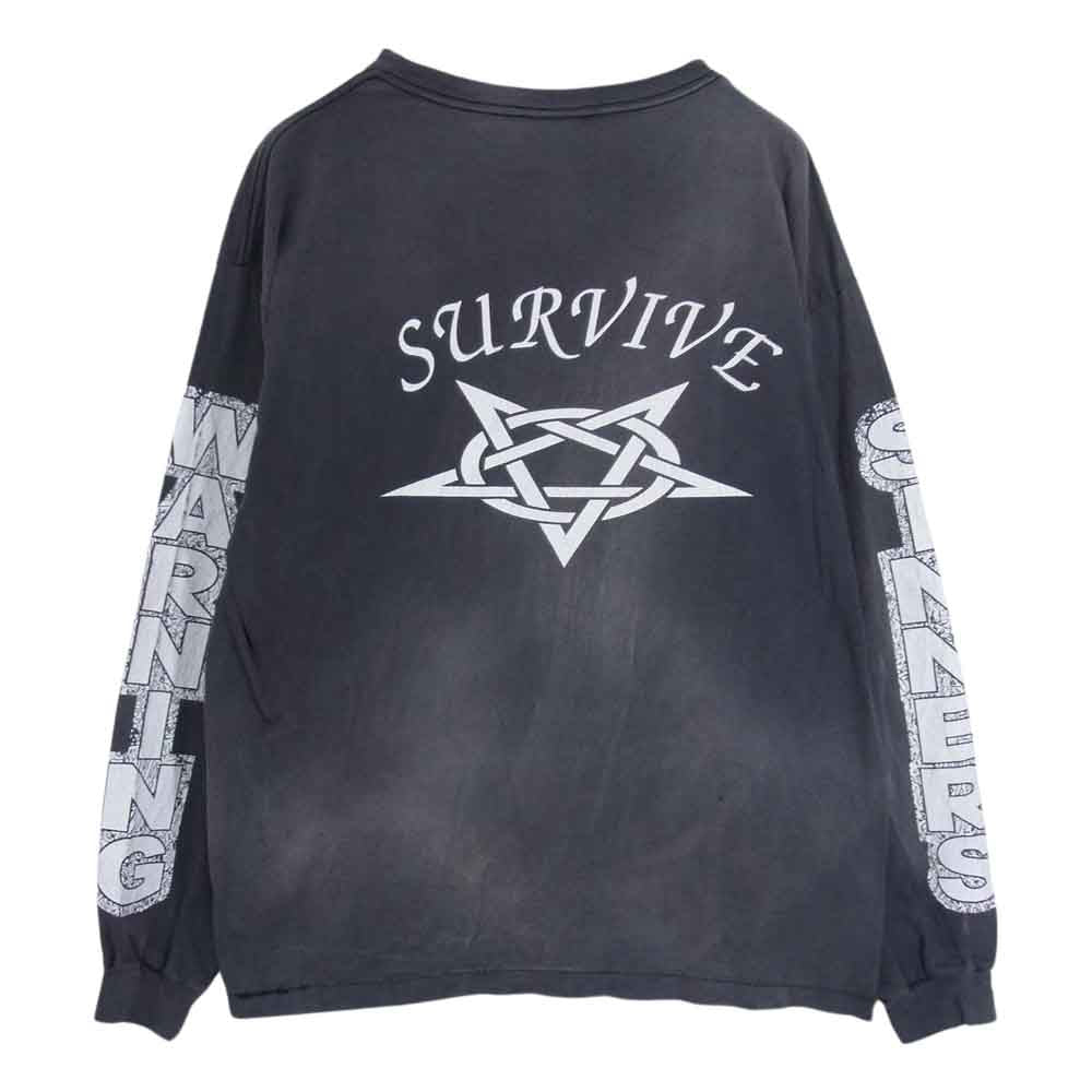 SAINT MICHAEL セントマイケル 23AW SM-A23-0000-006 LS TEE SURVIVE BLACK ロンT ダメージ加工 長袖 Tシャツ チャコール系 XL【美品】【中古】