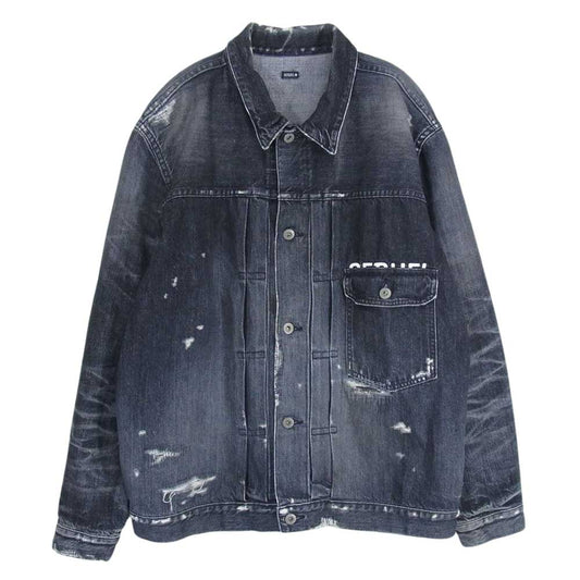 シークウェル 22AW × fragment design フラグメントデザイン DENIM JACKET クラッシュ デニム ジャケット ブラック系 XL【中古】