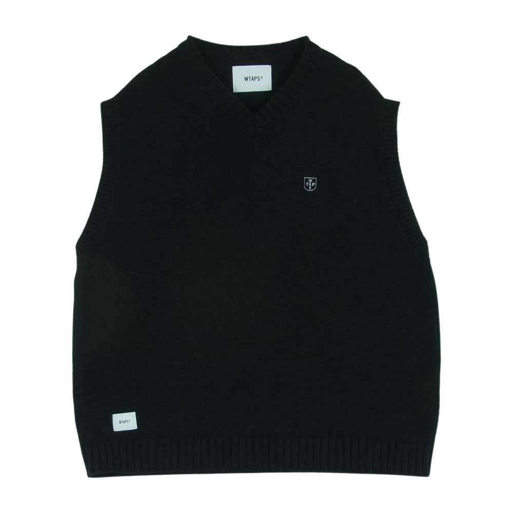 WTAPS ダブルタップス 22AW 222MADT-KNM01 DITCH VEST ACRYLIC CRS ロゴ刺繍 ニット ベスト 日本製 ブラック系 03【中古】