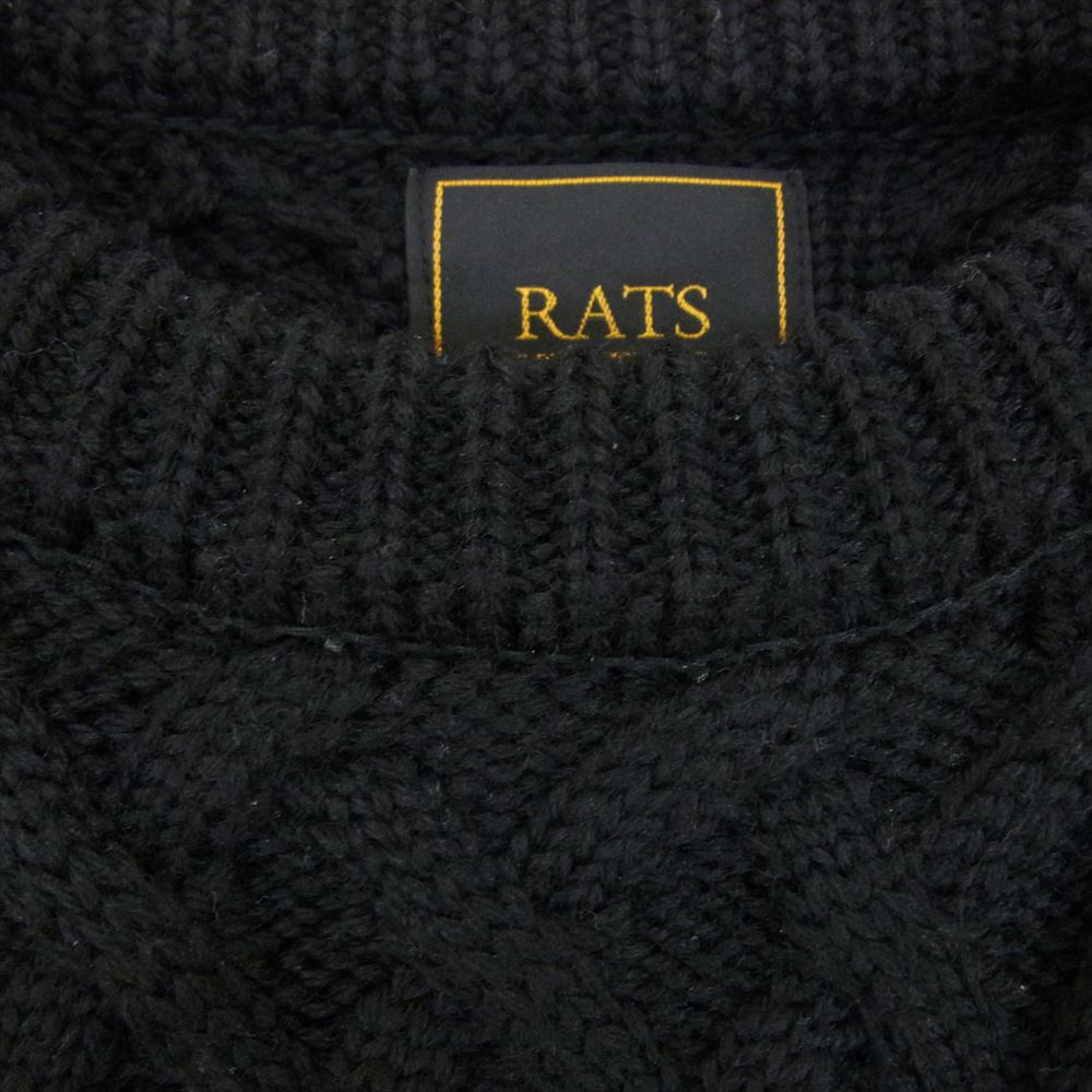 RATS ラッツ 15’RN-1107 ALAN KNIT SWEATER アラン ケーブル ウール ニット ブラック系 XL【中古】