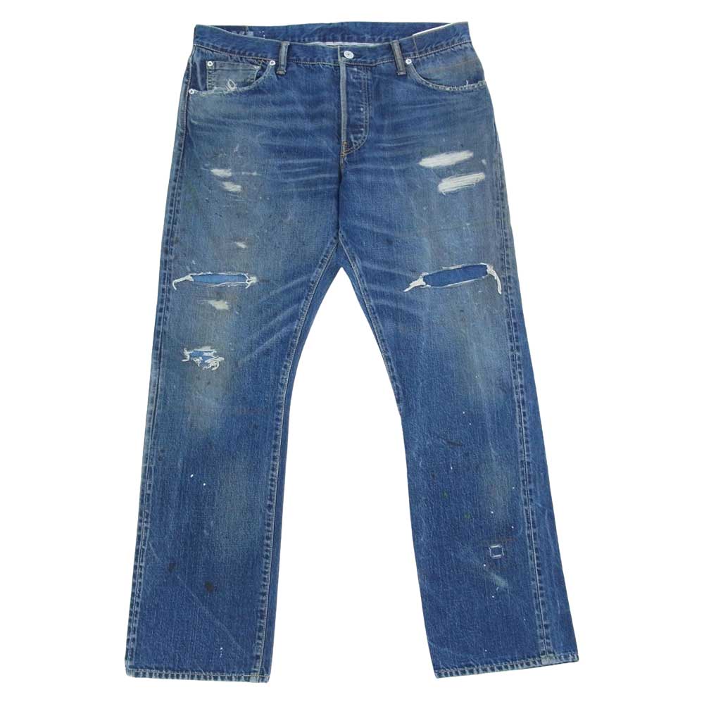 VISVIM ビズビム 0118205005045 18AW FLAGSHIP STORE EXCLUSIVE SOCIAL SCULPTURE DRY DENIM 4 ダメージ ペイント 加工 ソーシャル スカルプチャー ドライ デニム インディゴブルー系 L【中古】